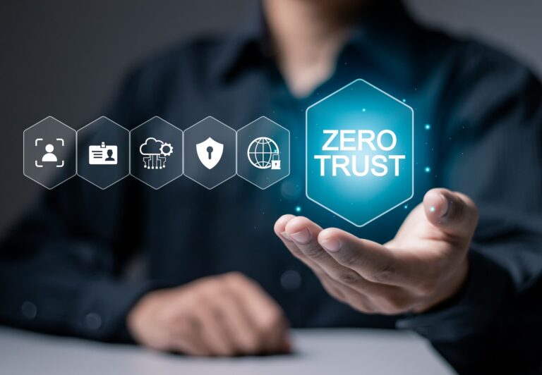 Zero Trust logo over persons cupped hand